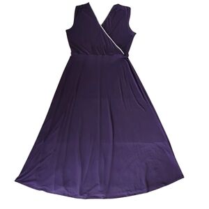 Olivia Matthews Faux Wrap Faux Rhinestone Maxi Dress PXL Purple V Neckline FLAW